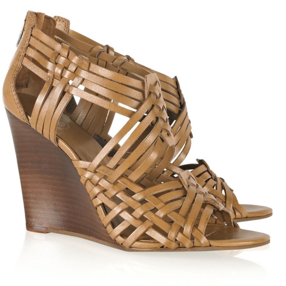 TORY BURCH Tevray Braided Leather Wedge Sandal